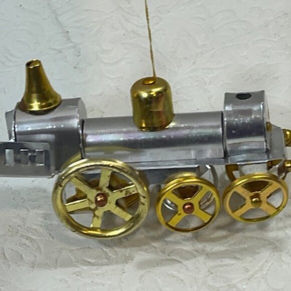 VTG Metal Two Tone Train Engine Hanging Christmas Holiday Ornament 4" - Picture 2 of 12